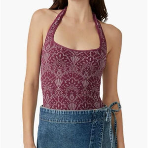 Free People Intimately With Love Halter Bodysuit Size M-L Capri Grape